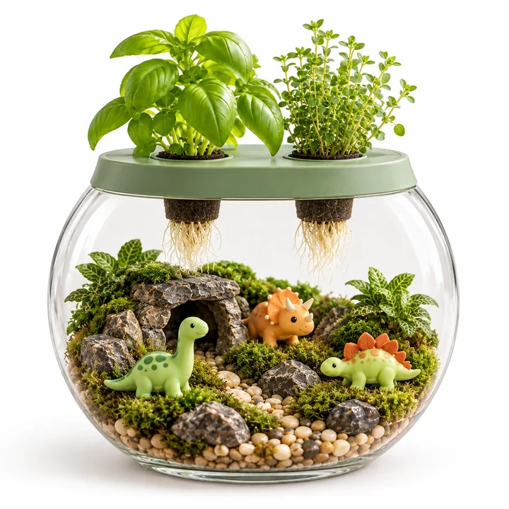 Finished hydroponic garden example — Dinosaurs theme