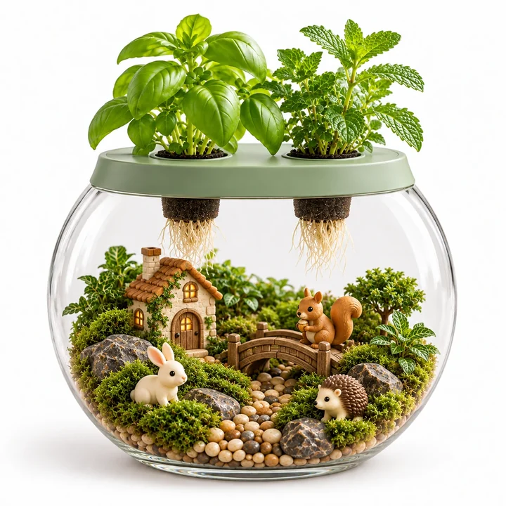 Finished hydroponic garden example — Forest theme
