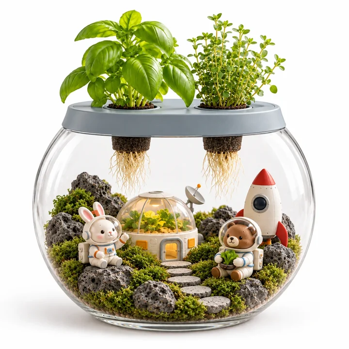 Finished hydroponic garden example — Space theme